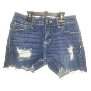 CELLO Womens Distressed Denim Shorts 3 Blue Jean Cutoff Raw Hem Frayed